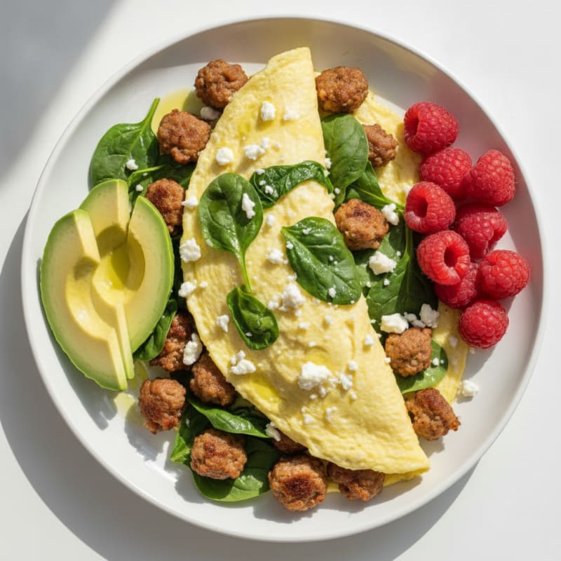 Egg White Omelet with Spinach and Turkey Sausage