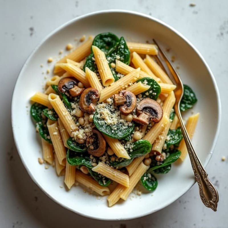 Creamy Roasted Mushroom and Spinach Penne