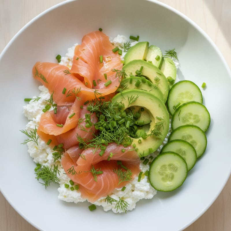 Silky Cottage Cheese and Smoked Salmon Bowl with Fresh Herbs