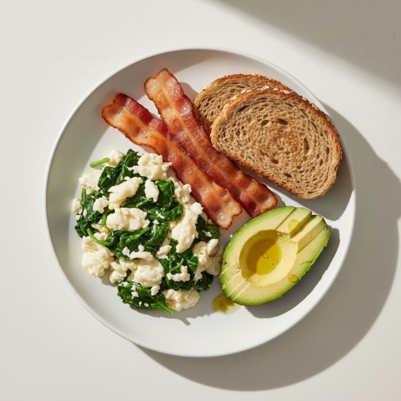 Egg White and Spinach Scramble with Turkey Bacon