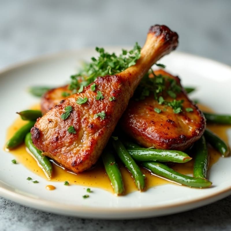 Crispy Duck Confit with Roasted Green Beans and Garlic