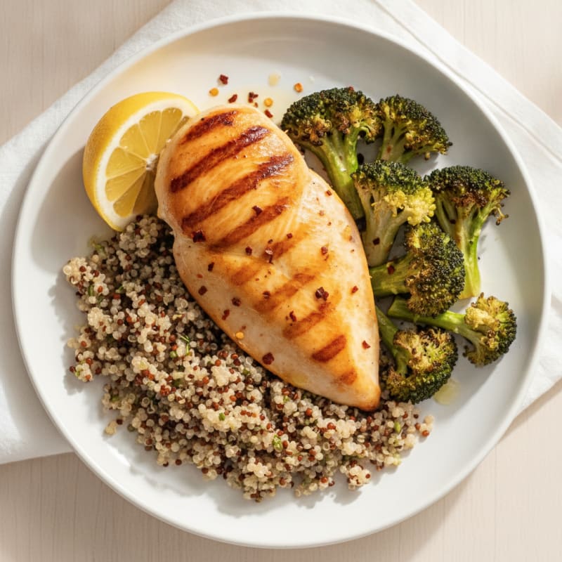 Grilled Chicken Breast with Quinoa and Roasted Broccoli