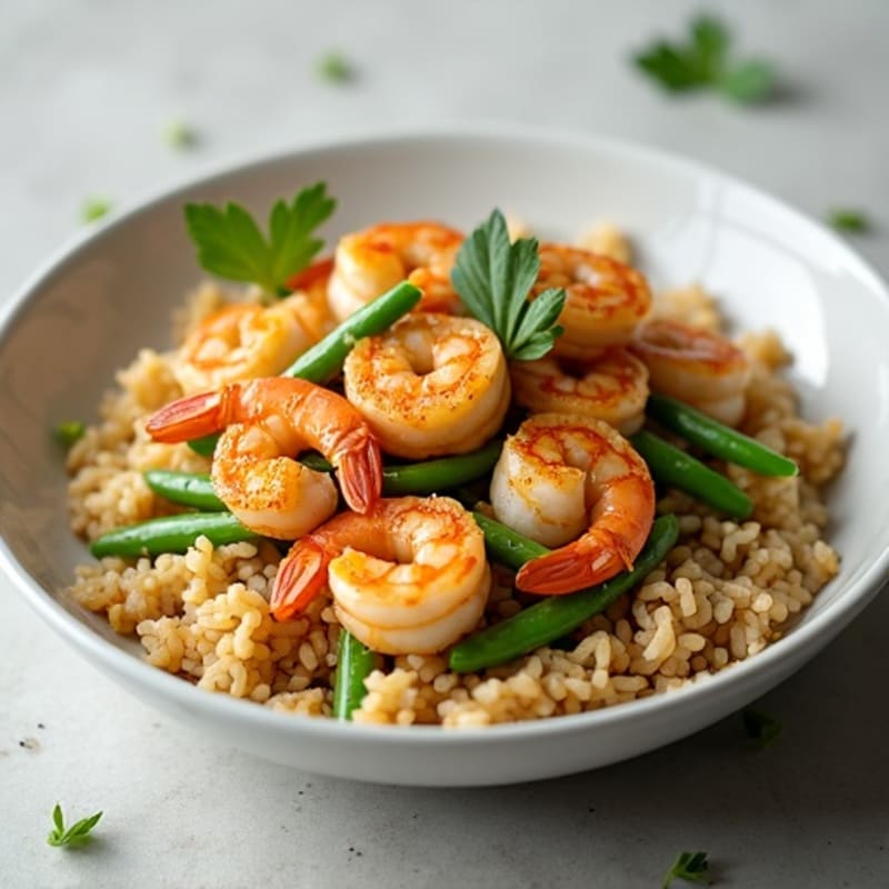 Garlic Shrimp Stir Fry with Brown Rice and Snap Peas