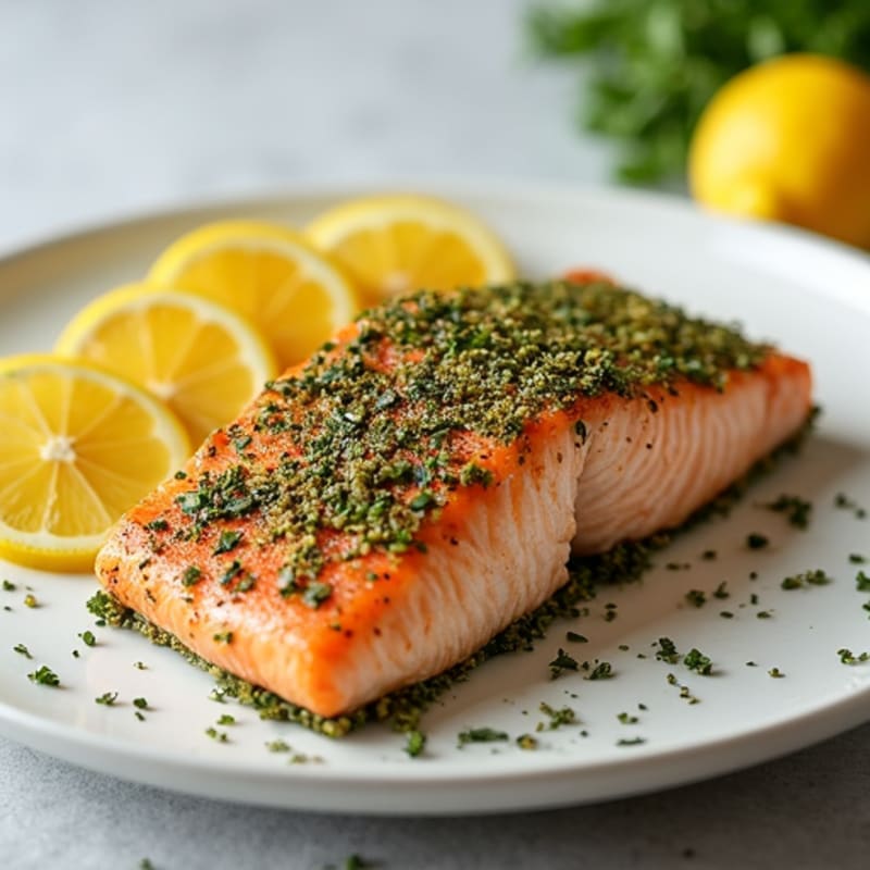 Herb-Crusted Pan Seared Salmon with Lemon