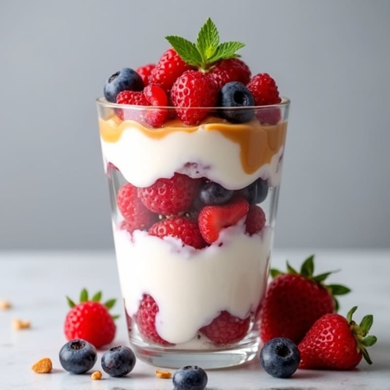 Greek Yogurt Protein Parfait with Mixed Berries and Almond Butter