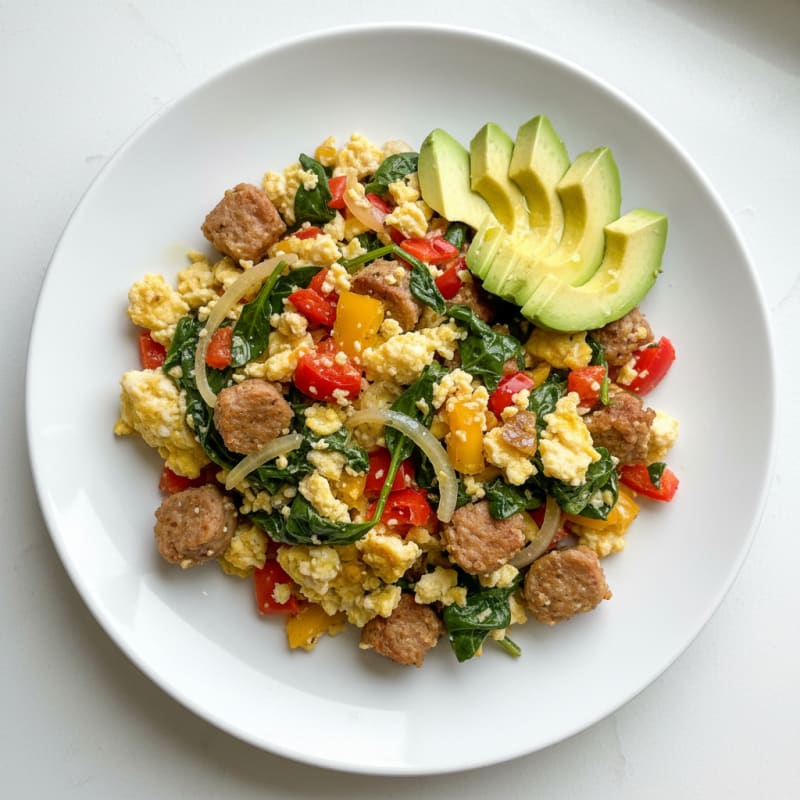 Egg White Veggie Scramble with Turkey Sausage