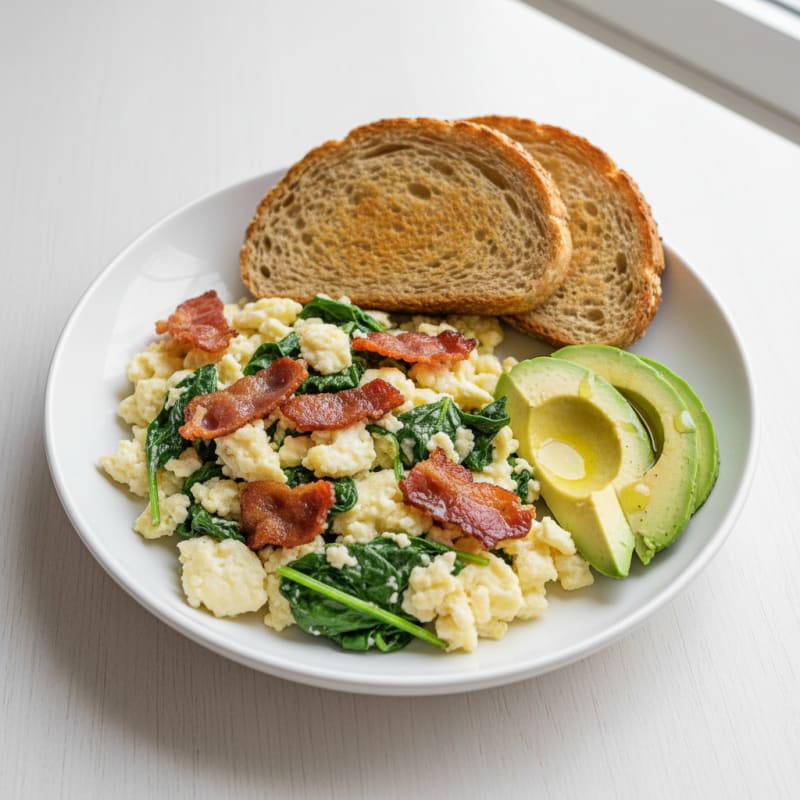 Egg White Scramble with Spinach and Turkey Bacon