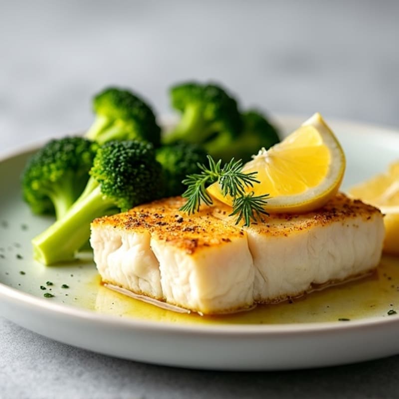 Seared Cod with Steamed Broccoli and Lemon