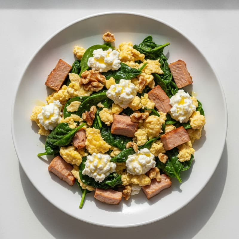 Cottage Cheese Egg Scramble with Spinach and Smoked Turkey