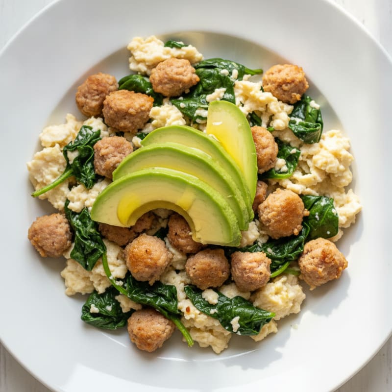 Egg White and Spinach Scramble with Turkey Sausage