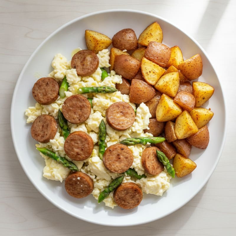 Egg White and Turkey Sausage Scramble with Roasted Potatoes