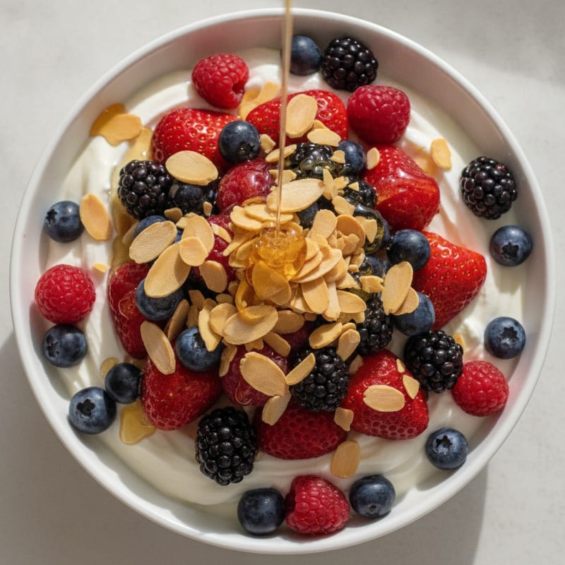 Creamy Greek Yogurt with Protein Powder and Fresh Berries