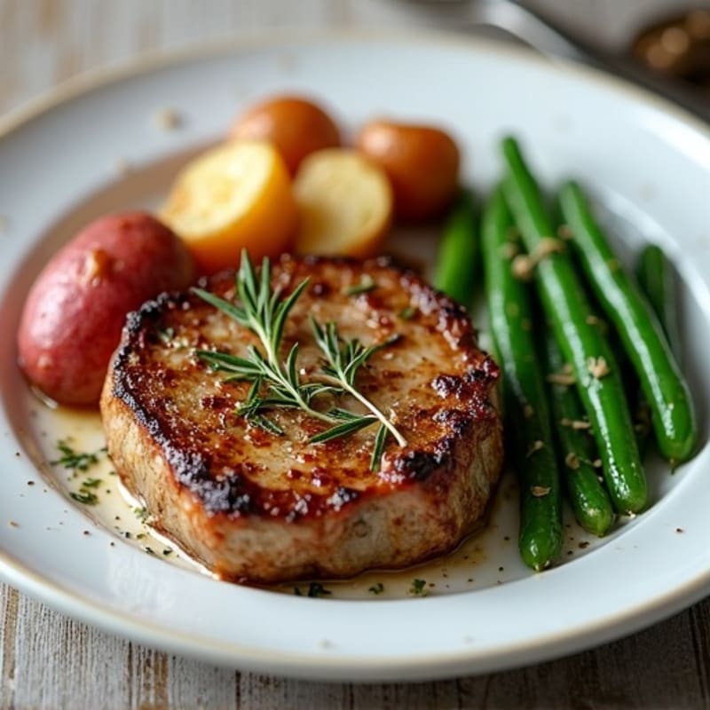 Garlic Butter Herb-Roasted Steak with Crispy Potatoes and Green Beans