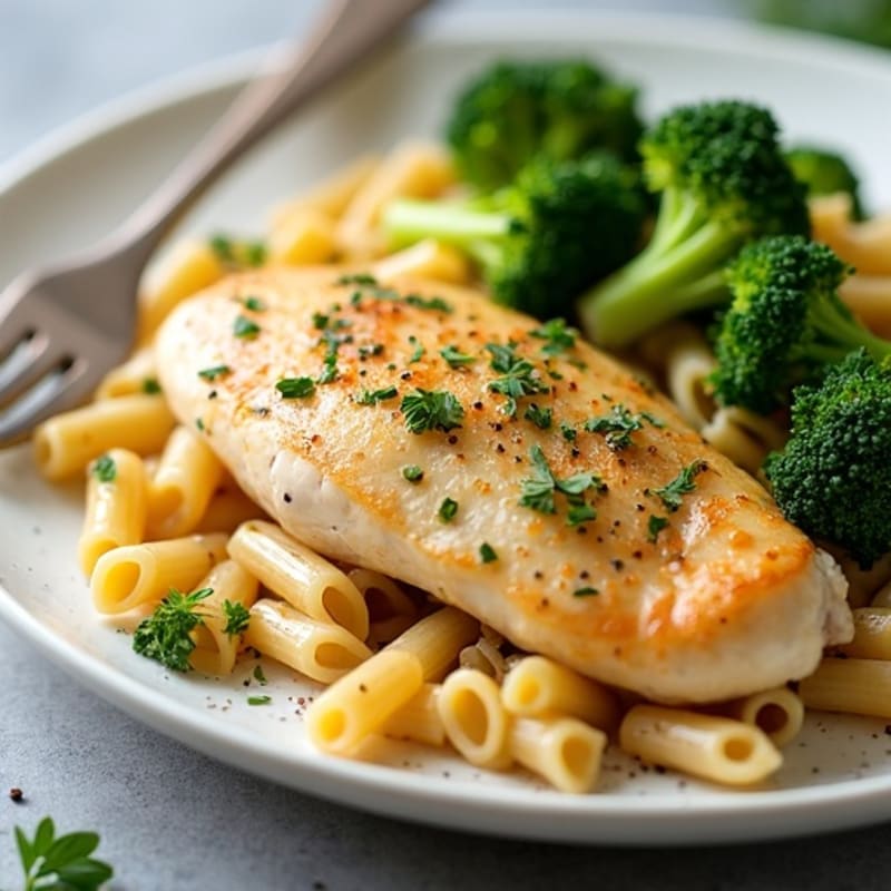 Lemon Herb Chicken Pasta with Roasted Broccoli