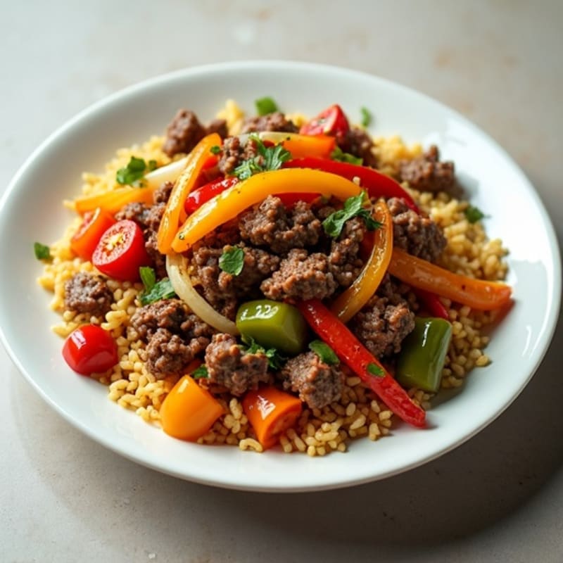 Ground Beef and Bell Pepper Skillet with Jasmine Rice