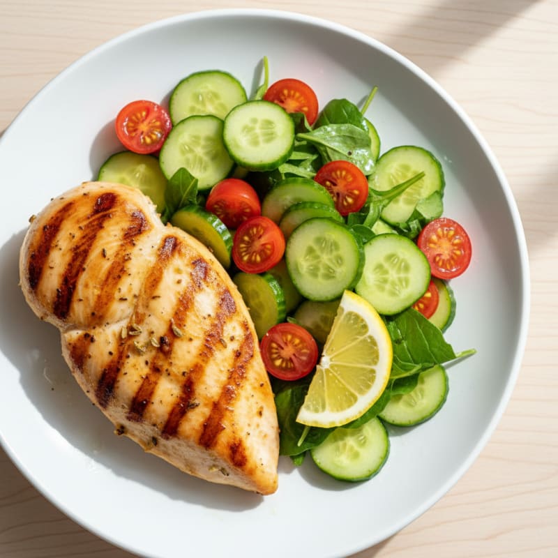Grilled Chicken Breast with Cucumber Tomato Salad