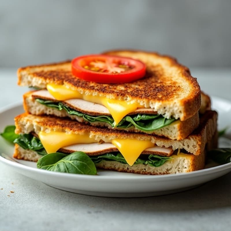 Crispy Whole Grain Grilled Cheese with Fresh Spinach and Tomato