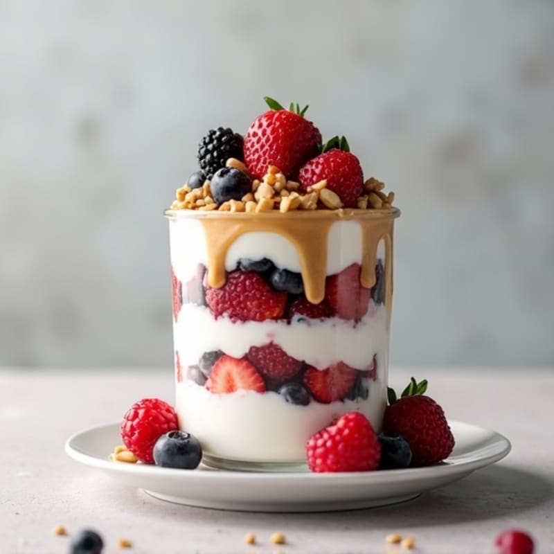 Greek Yogurt Protein Parfait with Mixed Berries and Almond Butter