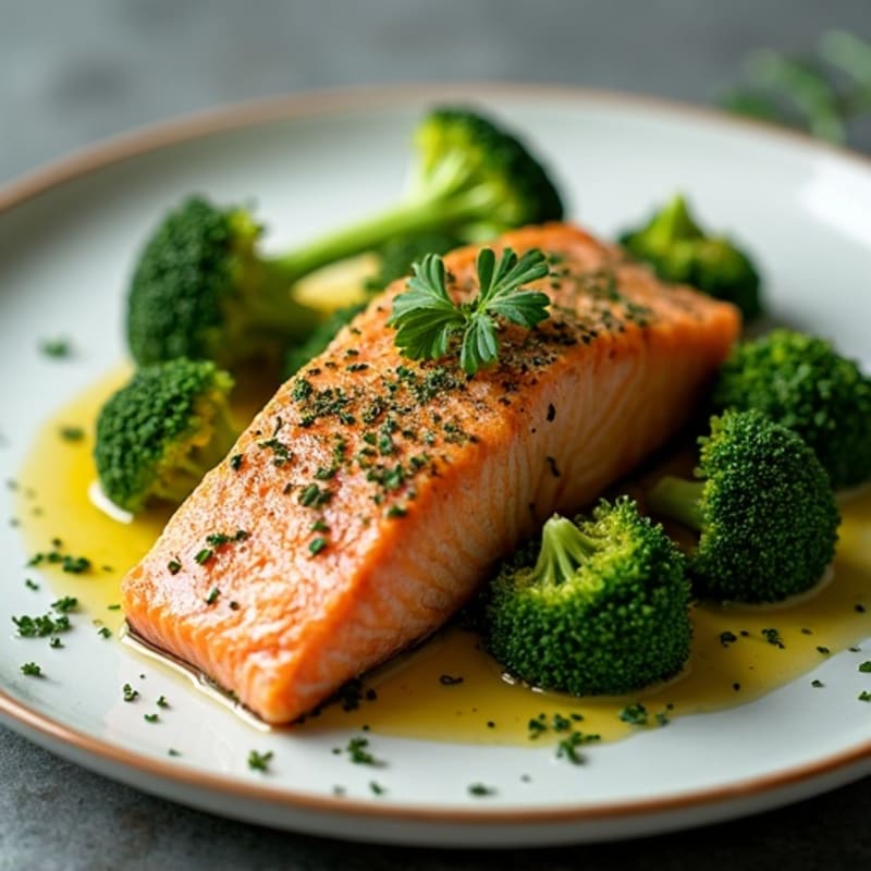 Herb-Crusted Pan Seared Salmon with Roasted Broccoli