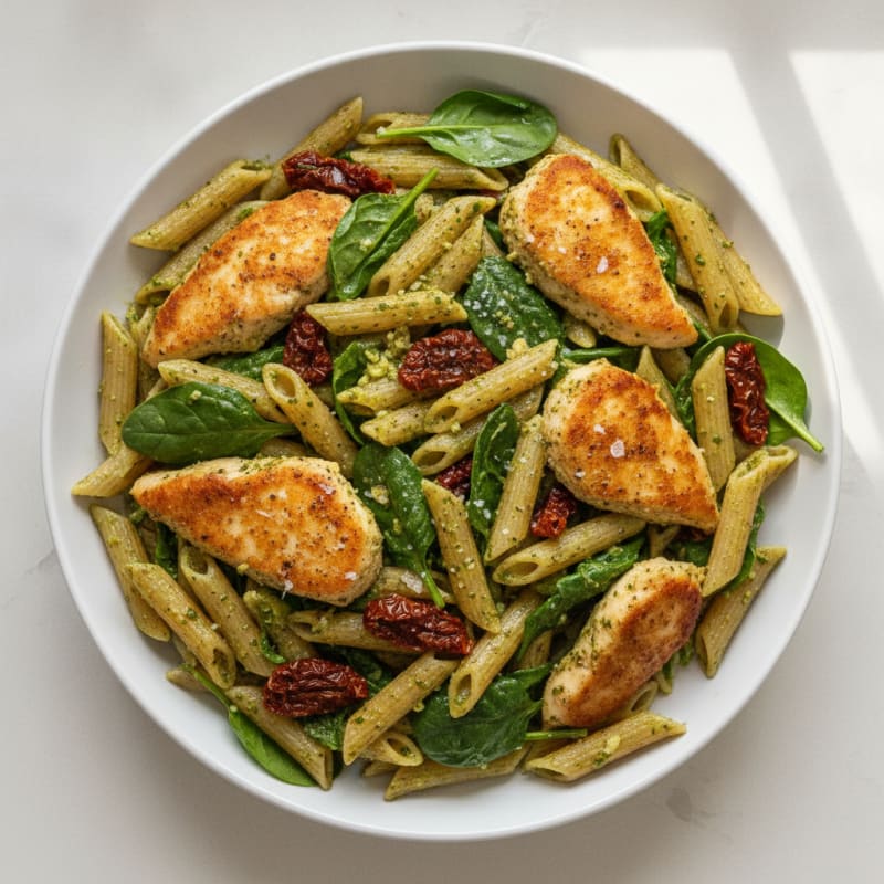 Pesto Chicken Pasta with Sun-Dried Tomatoes