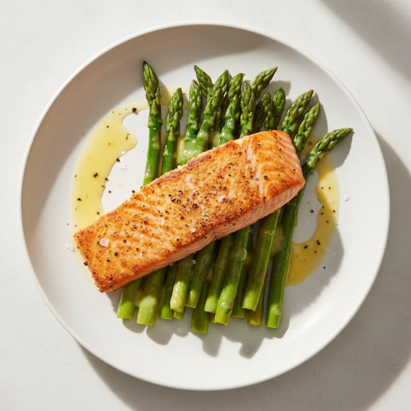 Golden Pan-Seared Salmon with Zesty Asparagus