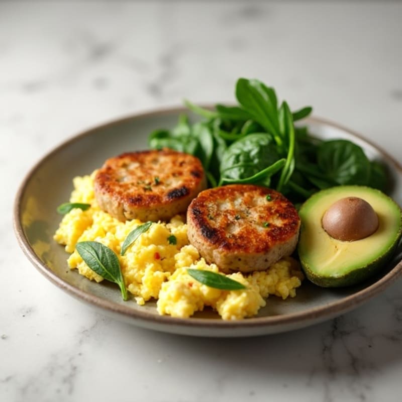 Egg White Scramble with Turkey Sausage and Spinach