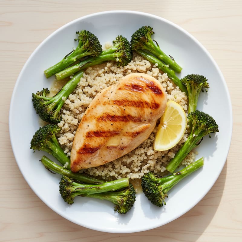 Grilled Chicken Breast with Quinoa and Roasted Broccoli