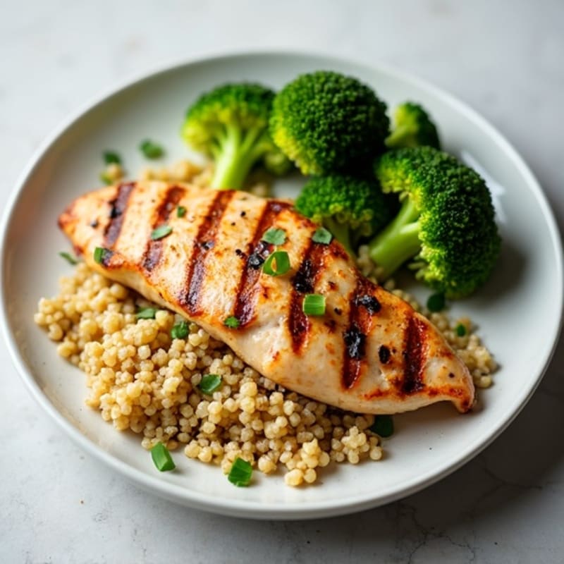 Grilled Chicken Breast with Quinoa and Roasted Broccoli