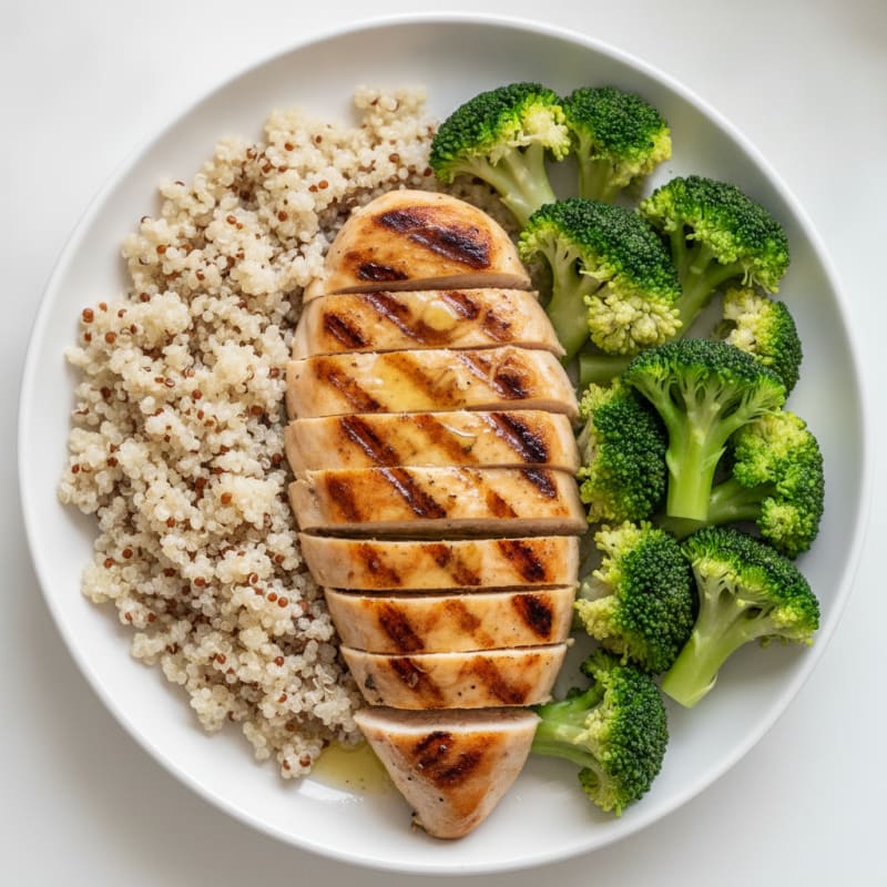 Grilled Chicken Breast with Quinoa and Steamed Broccoli