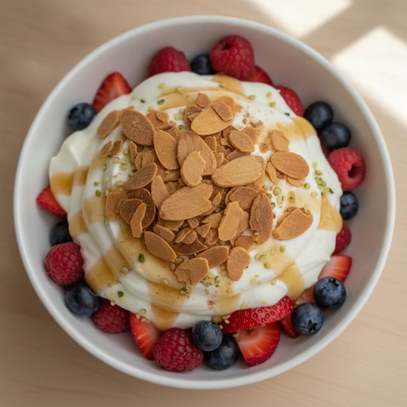 Greek Yogurt Protein Parfait with Mixed Berries and Almonds