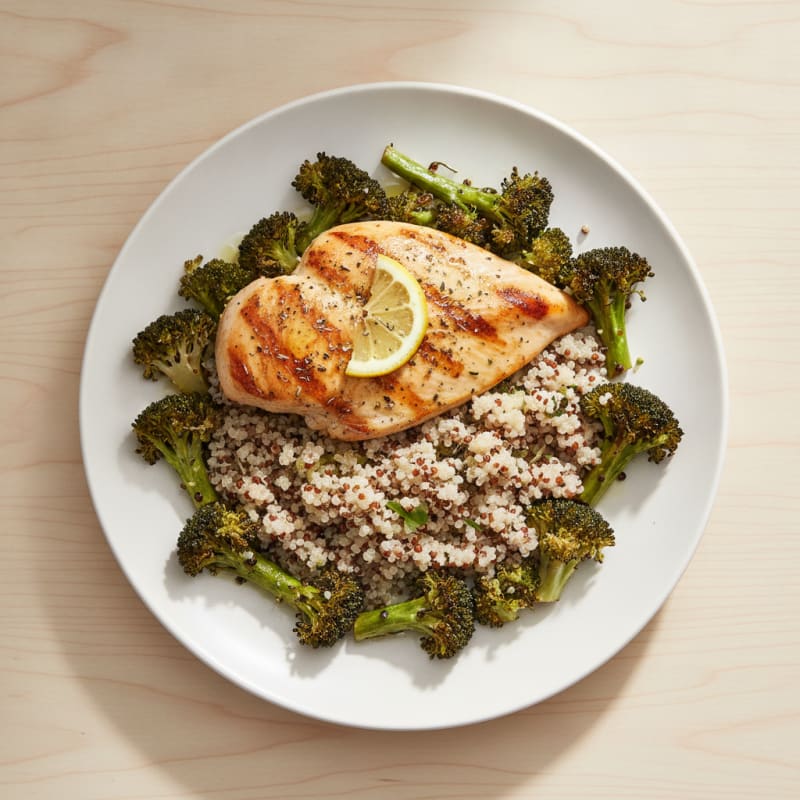 Grilled Chicken Breast with Quinoa and Roasted Broccoli