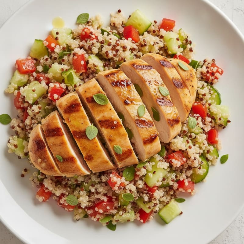 Grilled Chicken and Quinoa Salad with Crunchy Vegetables