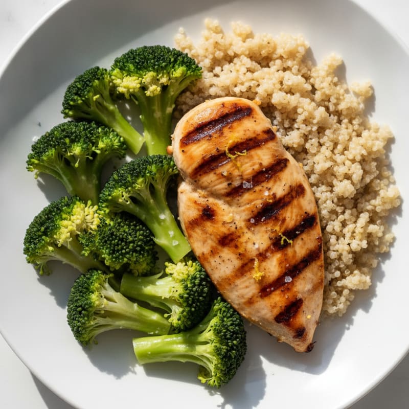 Grilled Chicken Breast with Quinoa and Steamed Broccoli