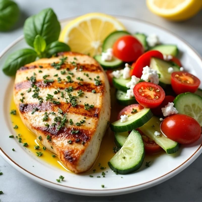 Lemon-Herb Grilled Chicken with Fresh Feta and Crisp Vegetable Salad