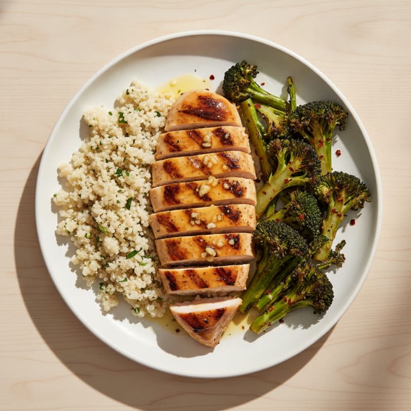 Grilled Chicken Breast with Quinoa and Roasted Broccoli