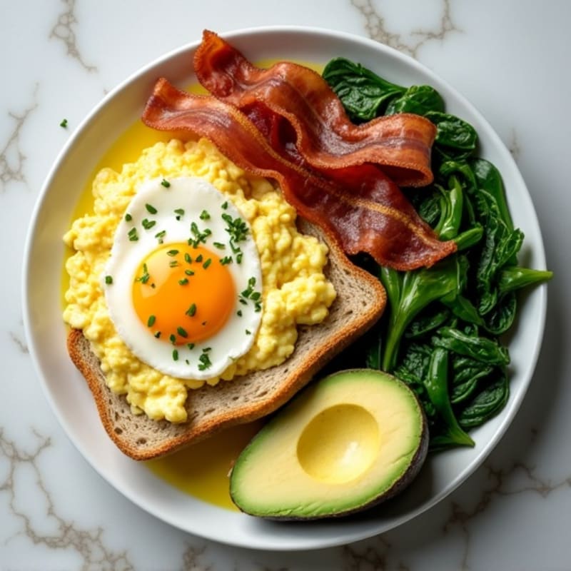 Egg White Scramble with Sautéed Spinach and Turkey Bacon