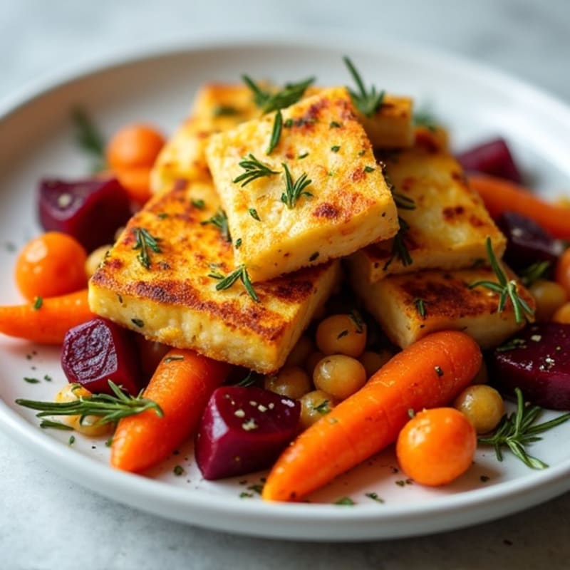 Crispy Baked Paneer with Roasted Root Vegetables
