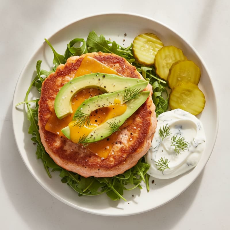 Pan-Seared Salmon Burger with Cheddar and Dill