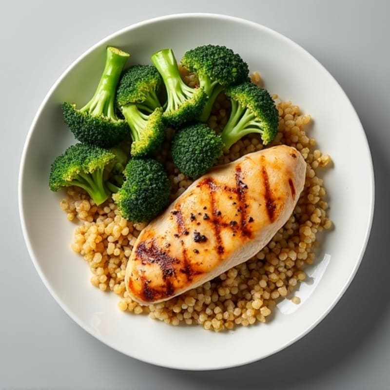 Grilled Chicken Breast with Roasted Broccoli and Quinoa