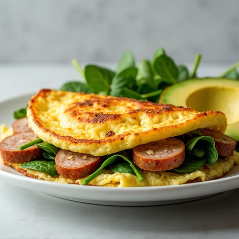 Crispy Egg White Omelet with Turkey Sausage and Spinach