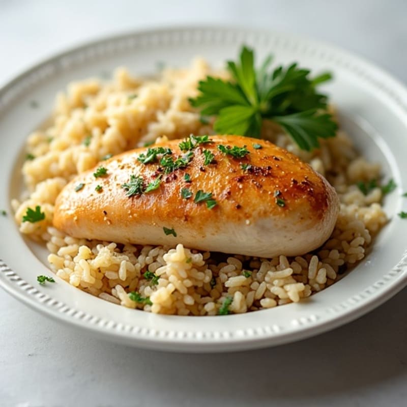 Lemon Herb Roasted Chicken with Fluffy Rice Pilaf