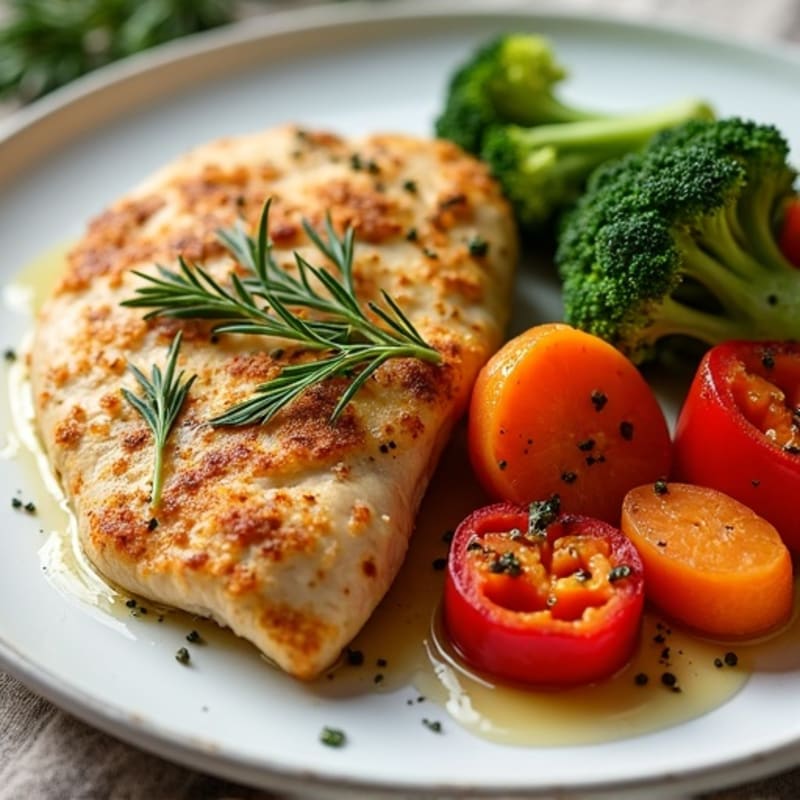 Herb-Crusted Pan Seared Chicken with Roasted Vegetables