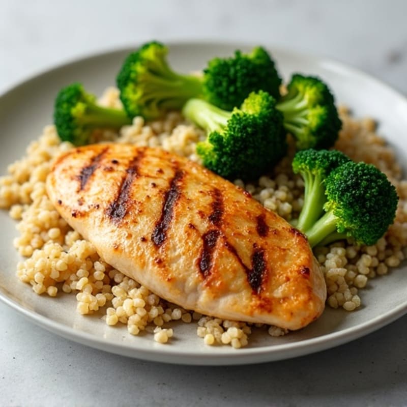 Grilled Chicken Breast with Roasted Broccoli and Quinoa