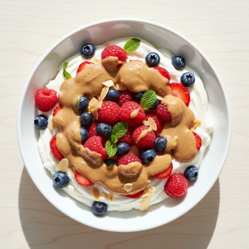 Greek Yogurt Protein Bowl with Mixed Berries and Almond Butter
