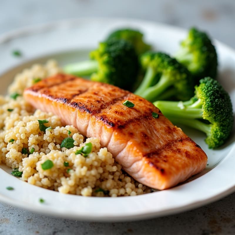Grilled Salmon with Steamed Broccoli and Quinoa
