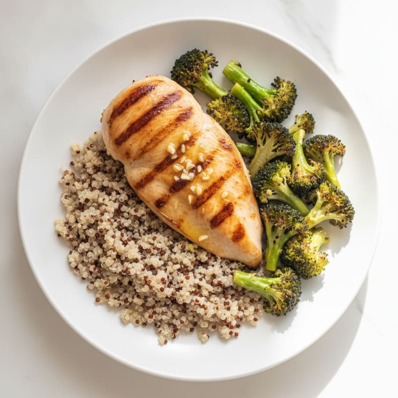 Grilled Chicken Breast with Quinoa and Roasted Broccoli
