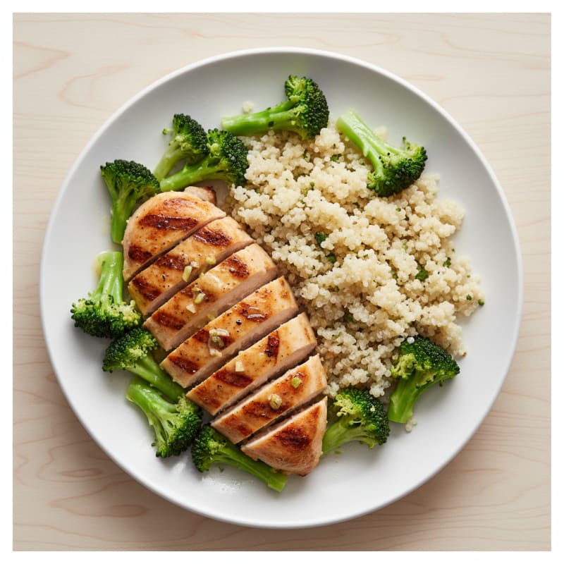 Grilled Lemon-Garlic Chicken Breast with Steamed Broccoli and Quinoa