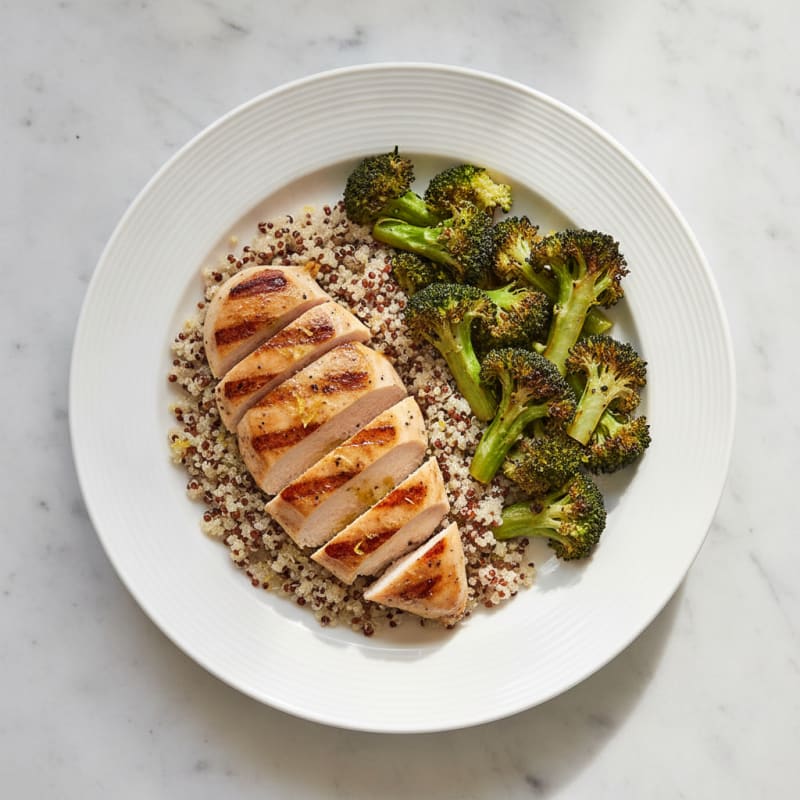Grilled Chicken Breast with Quinoa and Roasted Broccoli