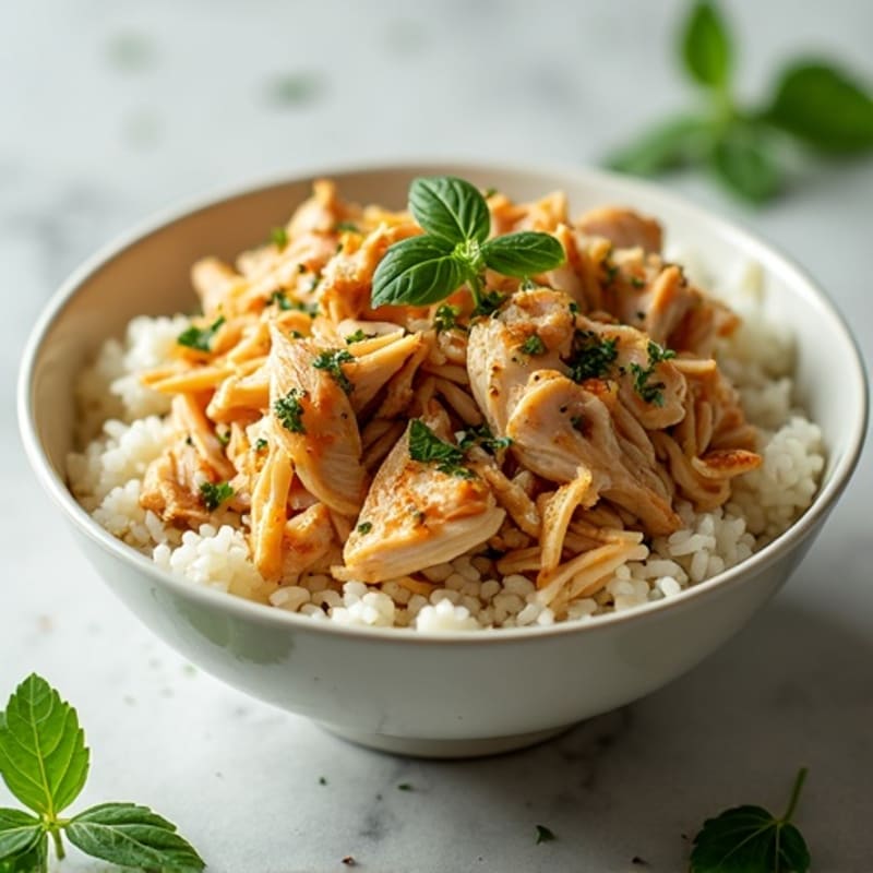 Herb-Seasoned Shredded Rotisserie Chicken Bowl with Garlic Rice