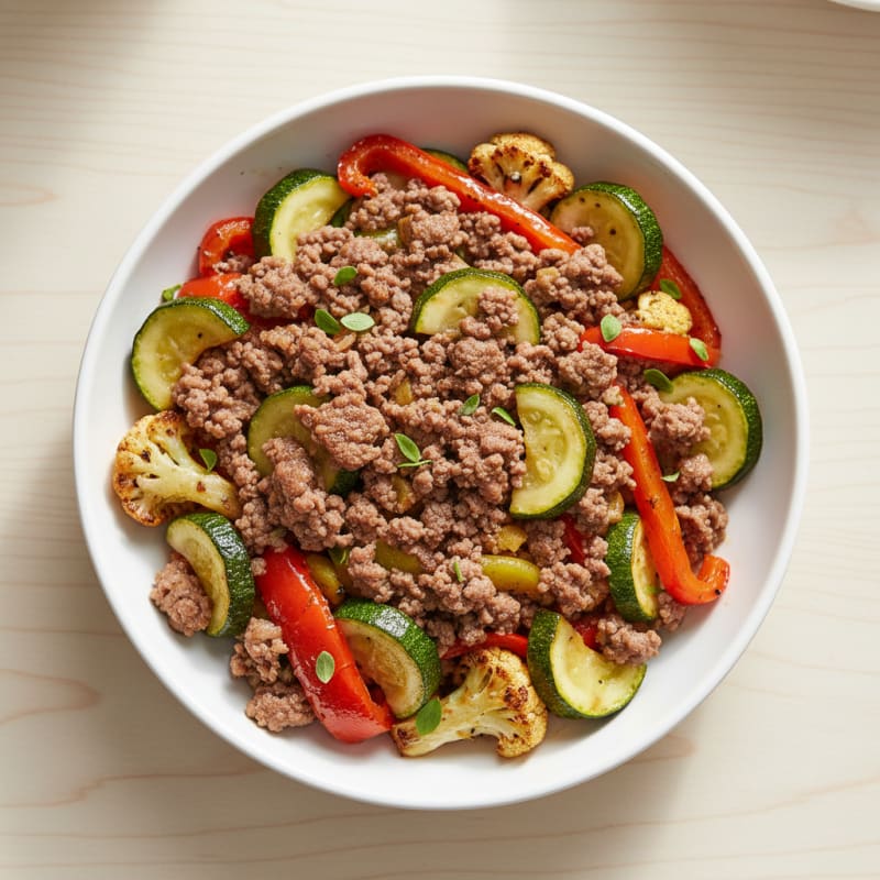 Ground Beef and Roasted Vegetable Bowl